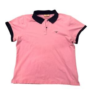 R.M. Williams Australia Women's Golf Polo Shirt Pink With Navy Collar, XL